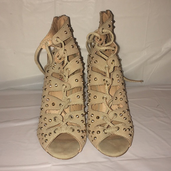 Cream studded strappy heels - Picture 2 of 4